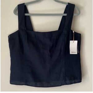 NWT Quince European Flax Linen Smocked Sleeveless Fitted Tank Top XL Deep Navy
